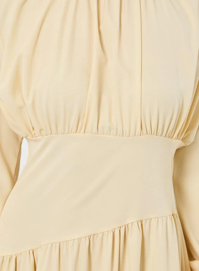 Styli  Women Beige Long Sleeves A-Line Midi Dress for Women | Best Price UAE